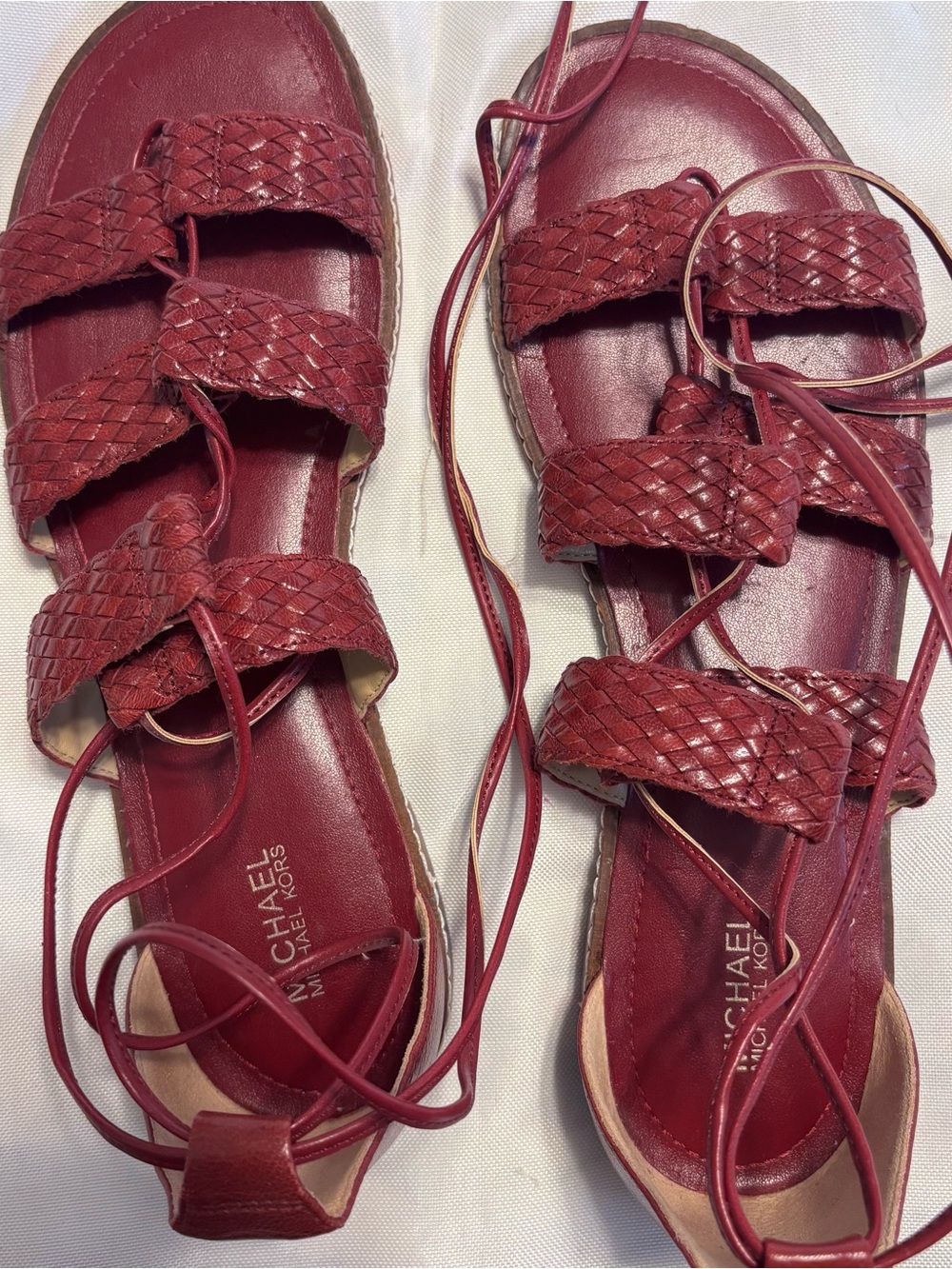 Michael Kors Braided Lace-Up Red Leather Sandals
